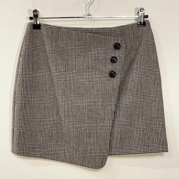 Last Chance! New Sézane Peter Plaid Wool Blend Wrap Mini Skirt Black Ecru 36, S - Picture 2 of 7